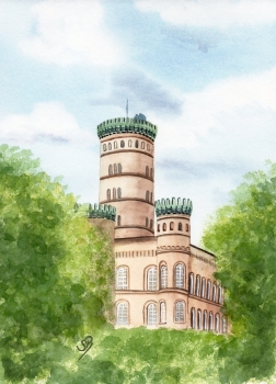 Poster DIN-A4 Aquarell Maritim Kunst Druck Kunstdruck Ostsee Jagdschloss Granitz Rügen